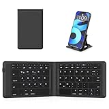 OMOTON Faltbare Bluetooth-Tastatur, Wiederaufladbare Tragbare Klappbare Keyboard für iPad, Smartphone, Android, Tablet, Windows Laptop und PC, 3 Bluetooth-Kanäle, QWERTZ