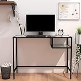 Yunir Computertisch aus Glas, Schreibtisch, Arbeitstisch mit Regal, Computertisch, Schlanker Schreibtisch, für Büro, Schlafzimmer, Arbeitszimmer, 100 X 36 X 74 cm