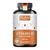 Vitamin B1 (Thiamin) Hochdosiert, 250 mg pro Kapsel - 6 Monatsvorrat: 180 vegane Kapseln - Premium Vitamin B1, hohe Bioverfügbarkeit & laborgeprüft - Ohne unerwünschte Zusätze, Raibu