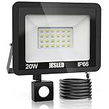 JESLED LED Strahler mit Bewegungsmelder, 20W 2200LM Superhell Strahler Außen, 6000K Kaltweiß Außenstrahler, IP66 Wasserdicht Scheinwerfer für Garten, Innenhöfe, Garage, Haus