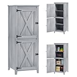 Outsunny Gartenschrank Holz, wetterfest Gerätehaus 60x60x160cm Werkzeugschrank, Geräteschuppen mit Ablagen, Doppeltür, Abschließbar Gartenschuppen Geräteschrank für Terrasse, Garten, Hellgrau