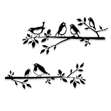 Luccyle Metall-Vögel-Wandkunst,hängende Blätter mit Vögeln,Metall Vogel 3D Wanddeko Deko Stahlornament Zweig Wand hängende Zeichen für Balkon Indoor Outdoor Dekoration (2)