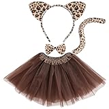 LUYANFX Leopard Kostüm Set: Leoparden Ohren, Fliege, Tutu Rock & Schwanz - Tier Kostüm Zubehör für Kinder & Erwachsene - Unisex - Leopardenmuster - Halloween & Karneval