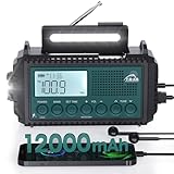 Kurbelradio, 12000 mAh Notfallradio, AM/FM/SW Baustellenradio, 5-Wege Solar Radio mit Weltempfänger, LED Taschenlampe&Leselicht, Handkurbel Blackout Notfallausrüstung für Outdoor, Notfall (Blau)