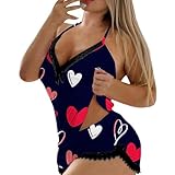 Generisch Valentinstag Damen Pyjama-Set V-Ausschnitt Milchseide Doppelwolle Bequeme Schlafanzug-Kombination (Navy, XXL)