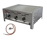 BSR-Grillen 3-flammiger Profi Gasgrill aus Edelstahl, stufenlos regelbar, Gasbräter, Gastrogrill, Gastrobräter, Gasschlauch und Druckminderer (13 kW | Edelstahl Grillrost zerlegbar)