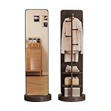 360 Drehbarer Ganzkörperspiegel Mit Bücherregal, 2-in-1 Bodenstehender Ganzkörperspiegel Mit Aufbewahrungsregal,garderobenständer Und Standspiegel, Für Schlafzimmer Wohnzimmer Eingangsbereich