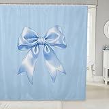 Homemissing Blaue Bow Duschvorhang 180x200cm Mädchen Bow Wasserdicht Mit 12 Haken Süß Bowknot Kinder Bettwäsche Kawaii Dekor Dreamy Prinzessin Stil Duschvorhang Textil Polyester Stoff Waschbar