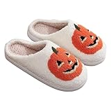 Generisch Halloween Hausschuhe Damen Herren Winter Warm Pantoffeln Retro Plüsch Hüttenschuhe Fleece-Futter Flache Slippers rutschfest Slipper Baumwolle Indoor Schlappen Lustig Filzpantoffeln