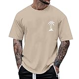 Herren-Sommer-Top, Palmen-Top, Hawaii, lässig, athletisch, lockere Passform, tropisch, trendig, Strand, Ausgehen, niedlich, kurzärmelig, T-Shirts, beige, 3XL