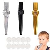 Jasminum 3 Stück Kazoo Set, Kazoo Instrument aus Aluminium, mit 10 austauschbaren Membranen, golden, für Kinder und Musikliebhaber