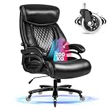 Bosmiller XXL Bürostuhl Chefsessel 200kg, Ergonomischer Schreibtischstuhl mit Verstellbarer Lendenwirbelstütze, Extra Breiter Drehstuhl aus PU Leder, Schwarz