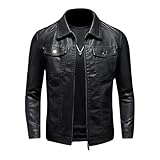 ZFBAOJT Lederjacke Herren Schwarz Motorrad Jacke Herren Bikerjacke Vintage Kunstleder Outwear Casual Leicht L
