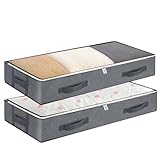 ZCHI 2 Stück Premium Unterbettkommode mit Sichtfenster, Unterbett-Aufbewahrungstasche Kleideraufbewahrung, Decken Organisator Lagerbehälter, 4 Haltegriffen, Faltbar,100x 50x 15 cm, Grau