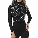 Durio Karoschal Damen Schal Winter Weich Deckenschal Quadratisch Übergroßer Strickschal Kariert Poncho mit Fransen Schwarz A40