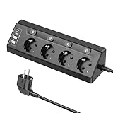 Ecksteckdose Küche 4 Fach, Tischsteckdose mit 2 USB C, Ecksteckdosenleiste mit 2 USB, Schreibtisch Steckdose, Küchensteckdose, Steckdosenleiste Wandmontage, Mehrfachsteckdose Schalter - 2M Schwarz