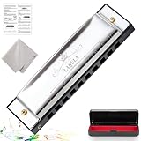 Mundharmonika Diatonische Blues Mundharmonika Tonart C Blues Harp Mundharmonika 10 Löcher mit Schutzetui, Standard Mundharmonika Geschenke für Erwachsene, Profis, Anfänger und Studenten (Silbrig)