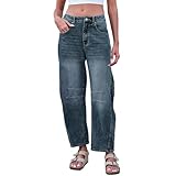 HUyydza Jeans Damen Hose - Bauchweg Bootcut Jeans Hochwertige Damenjeans Schlupfjeans in Used-Optik Barrel Hose Frauen Slim Fit Bootcut Jeans Jeans 2024