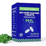 DENTSHIELD Retainer Reinigungstabletten 120 Tabletten,Zahnspangenreiniger Tabs Minzig Frisch, Gebissreiniger Tabs 4 Monate Vorrat,Retainer Reiniger Tablette Halten Sie Ihre Retainer und Fleckenfrei