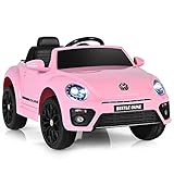 COSTWAY VW Beetle Elektroauto für Kinder, Kinderauto Elektro mit Musik und 2 Beleuchtungsmodi, inkl. 2,4G Fernbedienung, Elektrofahrzeuge für Kinder ab 3 Jahre (Rosa)