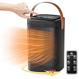 Heizlüfter Energiesparend Leise, 1500W Elektrischer PTC Keramik Heizlüfter mit Fernbedienung und Griff, Tragbare 70° Oszillierend Elektroheizung, 12 Std Timer, Heizlüfter Badezimmer für Schlafzimmer