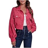 NZYIHAO Damen Winter Vintage Cordjacke Freizeit Warm Jacke Crop Oberteile Casual Langarm Cordhemd mit Tasche Outwear Kurze Parka