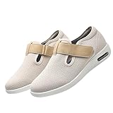 Frauen Luftkissen Slip On Walking Schuhe,Gesundheitsschuhe für Senioren, Diabetiker und Ballenzehen-Patienten, extra breite Hausschuhe,Khaki,37