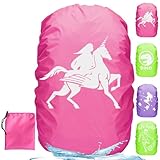 Regenschutz für Rucksack Schulranzen 30-40L, Einhorn Regenhülle Schulranzen mit Reflektorstreifen, Rosa Rucksack Schutzhülle für Kinder auf dem Schulweg und Outdoor-Nacht-Wandern bei Regen und Schnee
