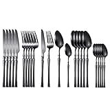 Besteck-Set, 24-teilig, gehobenes Geschirr-Set, Edelstahl-Geschirr, Besteck, spülmaschinenfest, Tafelbesteck, Messer, Gabel, Kaffeelöffel, für 6 Personen (C