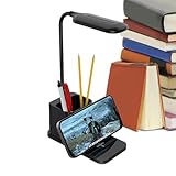 Dimmbare Schreibtischlampe | Moderne Schreibtischlampe, kabelloses Ladegerät, einstellbare Helligkeit, tragbares Handy-Ladegerät, Stiftbecher, Schreibtischzubehör, Beleuchtung für Studentenwohnheim