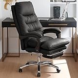 Chefsessel Aus Echtem Rindsleder - Strapazierfähiger Bürostuhl, Verstellbarer Bequemer Schreibtischstuhl, 160° Neigbar, Mit Fußstütze