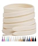 Stepace 2 Paar Flache Schnürsenkel aus 100% Baumwolle, 8 mm breite Reißfeste Schuhbänder für Sneakers, Sportschuhe, Turnschuhe Beige 100