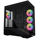 LIAN LI Vector V100 PC-Gehäuse Schwarz – ATX Midi-Tower mit Tempered Glass, RGB-Beleuchtung, 4X 120-mm-Lüfter, Platz für 360mm Radiator, GPU bis 415mm, Back Connect kompatibel