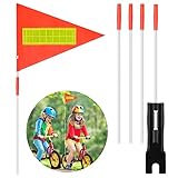 Grevosea 1 Stück Fahrradwimpel,Wasserdicht Sicherheits Wimpel,Reißfest Fahrrad Flagge mit 4 Teiliger Stange,Fahrrad Sicherheitsflagge mit Robustem Fiberglas-Fahnenmast für Outdoor Fahrrad Zubehör