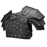 HiiFeuer Mittelalterliche Kunstleder-Brustpanzerung, Vintage Pauldron Schulter Rüstung Einstellbare Söldner Ritter Bogenschütze Weste Rüstung (Schwarz A)