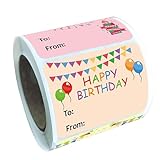 GALPADA 200 Stück Rolle Happy Birthday Aufkleber Geburtstagsaufkleber für Gastgeschenke Selbstklebende Etiketten für Geburtstagsparty Bunte Namensschilder und Verpackungssiegel