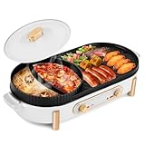 YJINGRUI Elektrischer Hot Pot 2200W Elektrogrill Hot Pot Grill 2 in 1 Hotpot Topf und Grillplatte mit 2 unabhängiger Temperaturregelung für 3-12 Personen
