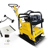 BAMATO Rüttelplatte R-135RV | mit Vor- und Rücklauf | inkl. XXL-Zubehörkit | 25 kN Verdichtungsdruck | inkl. Fahrwerk | massive Stahlkonstruktion | Bodenverdichter Rüttler