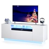 WLIVE TV-Schrank LED für Fernseher bis zu 55 Zoll, TV Lowboard mit Großem Stauraum, Fernsehtisch mit RGB LED-Beleuchtung, TV Board für Wohnzimmer Schlafzimmer, Weiß