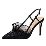 JOEupin Damen-Pumps mit Slingback-Absatz, geschlossen, spitzer Zehenbereich, Kätzchen-Absatz, Hochzeitskleid, Pumps, Schwarz, 37 EU