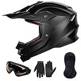 ILM Motorradhelm Kinder Motocross Kinderfahrradreithelm mit Brillen Maske Handschuhe Junge Und Mädchen ECE Model Z705,Matte Black,S