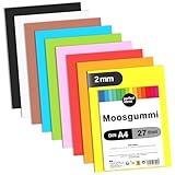 perfect ideaz - Moosgummi DIN-A4, 27 Blatt, 9 Farben, 29,7 x 21 cm (2 mm dick), farbiges Bastelmaterial für Kinder, Top Qualität