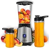 LEHMANN Standmixer 1200W, Mixer Smoothie Maker To Go 1L, Lieferung mit 2 Smoothie Flasche - 570ml und 400ml, Leicht zu Reinigen, 4-Klingen-System, Mini Mixer für Säfte, Shake und Proteinshake