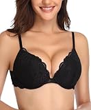 Deyllo Damen Push Up BH mit Blumen Spitze Schalen Bügel BH Gepolstert Elegant Schwarz 90C