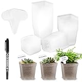 RISF 30 Stück Anzuchttöpfe, Transparente Pflanztöpfe mit Untersetzer, Ø 7cm Kunststoff Vierkant Mini Töpfe, Anzucht Ackig Klein für Samen, Sukkulenten, Setzlinge