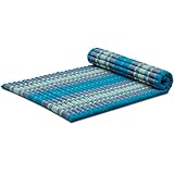 livasia Rollmatte Rollmatratze L breit bequem, Gästebett Gästematratze 1 Person, Reisebett Kofferraum outdoor, Thaimatte Kapok Garten Balkon handgefertigt 200x110x4,5cm (Hellblau)