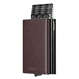 VULKIT Pop-Up-Brieftasche, minimalistisch, RFID-blockierend, Leder, intelligenter Kreditkartenhalter mit Magnetverschluss für Herren (Top-echter Espresso)