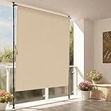 Versenkbare Senkrechtmarkise für den Außenbereich - ohne Bohren Balkon, witterungsbeständig mit Handkurbel für Terrasse & Garten, höhenverstellbar (Beige, 2m lang)