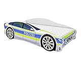 ACMA Kinderbett Auto-Bett Polizei mit Rausfallschutz, Lattenrost und Matratze (Polizei 1, 160x80 cm + Name)