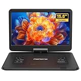 POFOTO 17,5'' Tragbarer DVD-Player mit 15,6'' Drehbarem HD-Display, 6h Akkulaufzeit, Unterstützt Mehrere Formate/SD/USB, Zonenfrei, TV/Projektor-Sync, Stoßfest & Speicherfunktion, Stereo-Lautsprecher